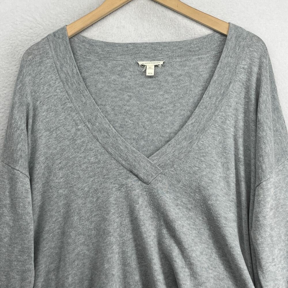 EILEEN FISHER Sweater M Organic Cotton Deep V-Neck Oversized Pullover Gray - Picture 3 of 11
